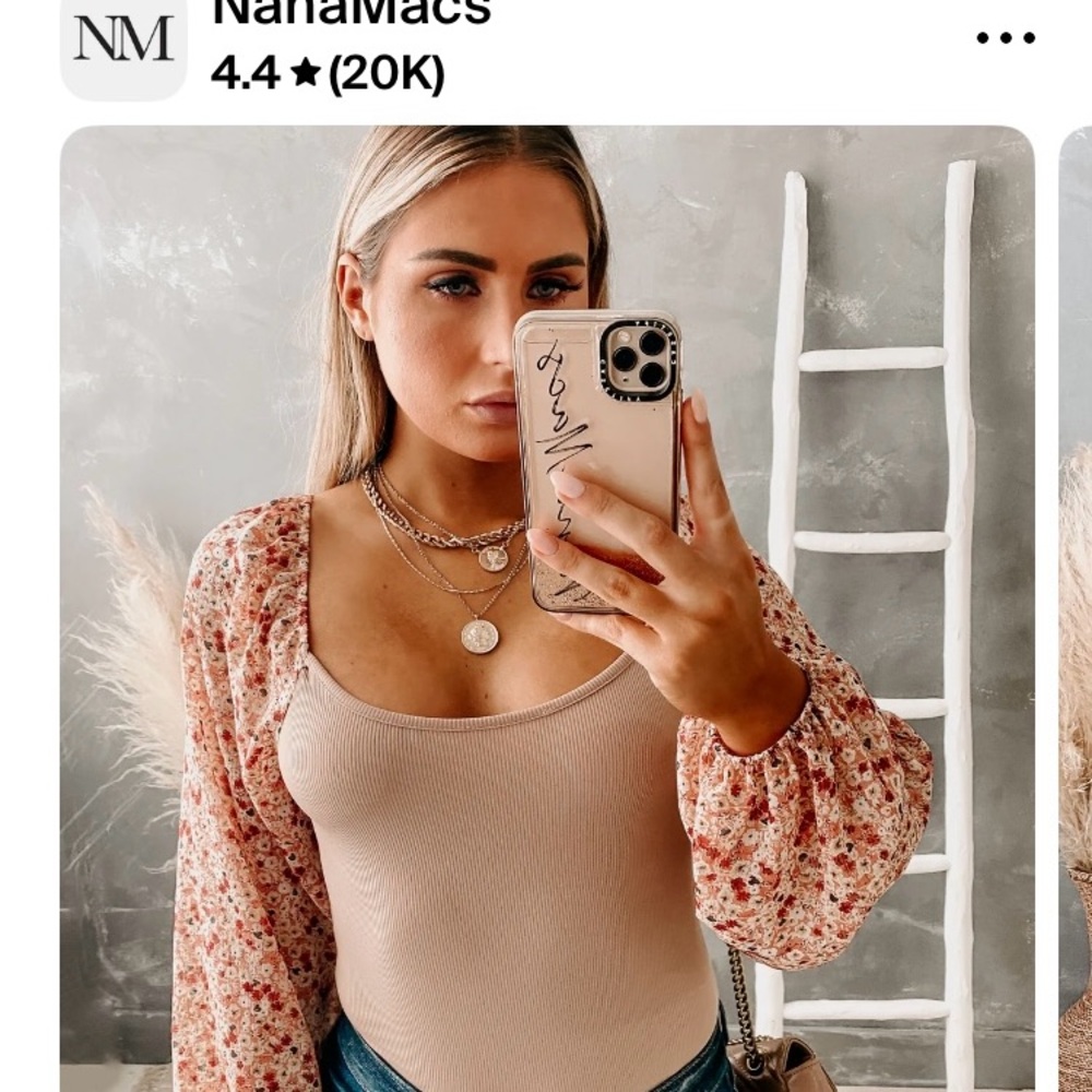 NanaMacs Pink and Tan Fitted Bodysuit with Flutter Sleeves